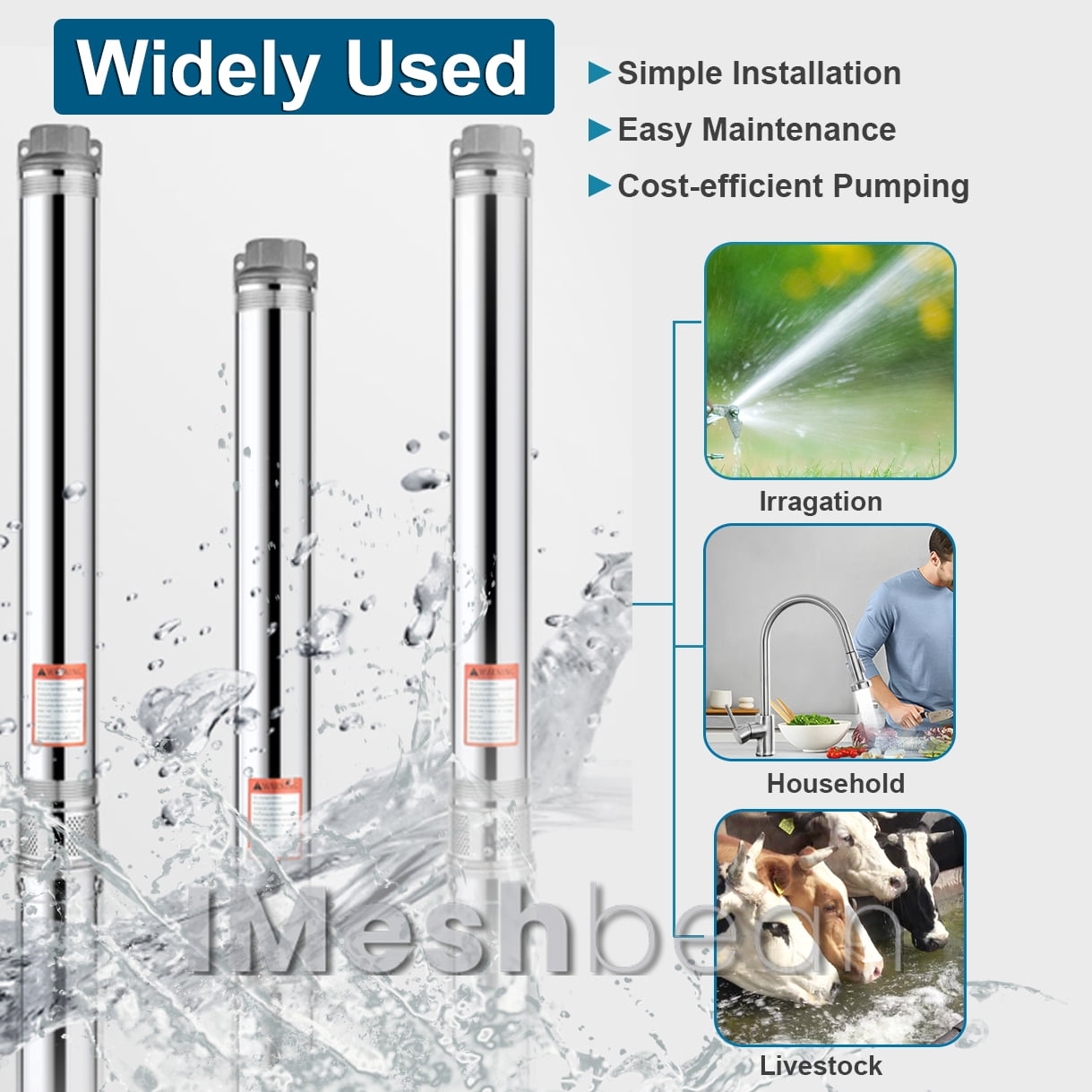 iMeshbean Submersible Well Pump, 2HP 4" Deep Well Pump 220V-60Hz/ 37 GPM/ 427FT Max Lift/ 100FT Cord 12 Stage