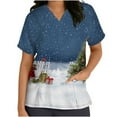 thumbnail image 1 of PENGXIANG Womens Scrub Tops Short Sleeve V-neck Tops Uniform Christmas Tree Printed Pockets Blouse Nursing Clearance, 1 of 4