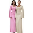thumbnail image 6 of Women's Scoop Neck Lace Up Ribbed Maxi Dress Knit Flare Sleeve Bodycon Dress Loose Casual Long Dresses, 6 of 8