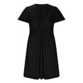 thumbnail image 3 of EASYBRA Women V Neck Short Sleeve Ruched A Line Midi Dress High Waist Summer Casual Fit and Flare Solid Color Dress, 3 of 8