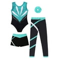 thumbnail image 5 of YiZYiF Kids Girls Sleeveless Gymnastics Leotards Training Bodysuit with Shorts Leggings And Headband Blue Green 16, 5 of 7