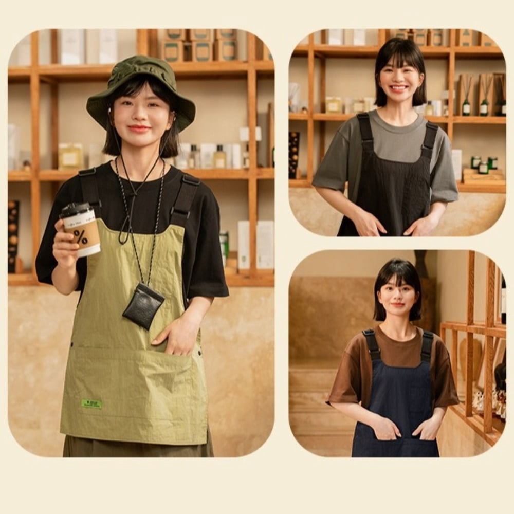 CHUNYAN Japanese Style Vest Apron Adjustable Widened Shoulder Straps Resistant Dirt Apron Waterproof Fashion Cooking Apron Female