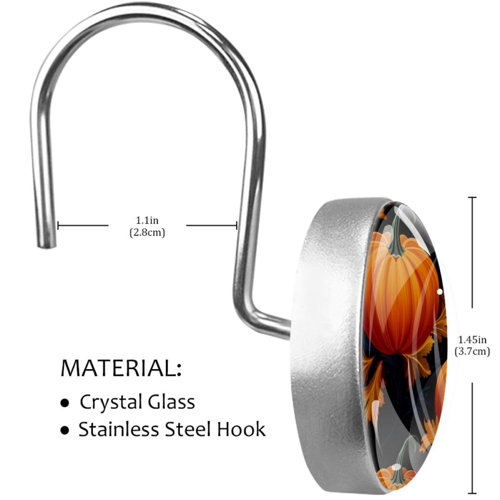 Pumpkin Shower Curtain Hooks （Set of 12） for Home Hotel Shower Rods Bathroom Crystal Glass Print Stainless Steel Round Curtain Hooks