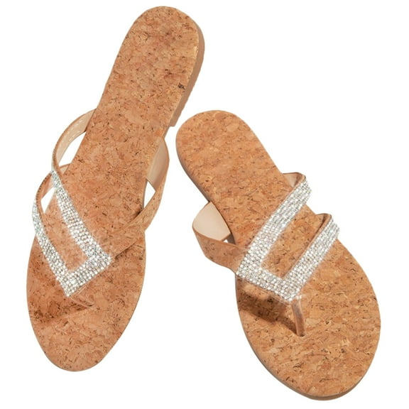 WASHWEPE 1 Pair Women Flat Sandals Faux Leather Anti-slip and Breathable for Outdoor and Hotel Use