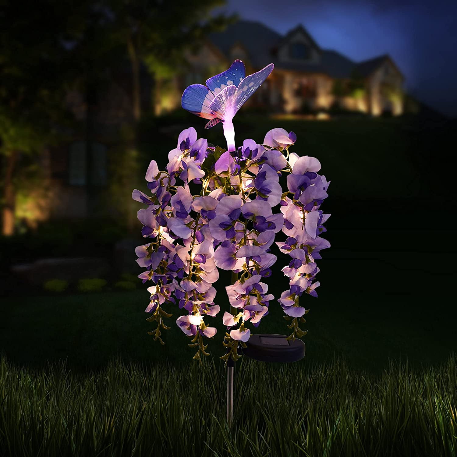 Solar Flowers Lights Outdoor ,Wisteria Floral Butterfly Solar Lighte with  Multi-Color Changing LED Solar Lights for Garden Patio Backyard Pathway  Lawn (Purple)