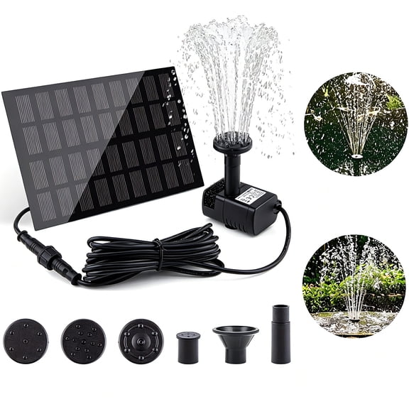 Samovi Solar Fountain Pump, 2W Outdoor Solar Water Pump with Multiple Nozzles, Solar Powered Pump for Bird Bath, Outdoor Ponds, Pool, Patio Garden and Other Outdoor Places (Black)