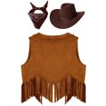 thumbnail image 4 of YONGHS Girls Western Cowboy Costume Kids Open Front Vest Waistcoat Halloween Cowgirl Outfit Brown 12, 4 of 5
