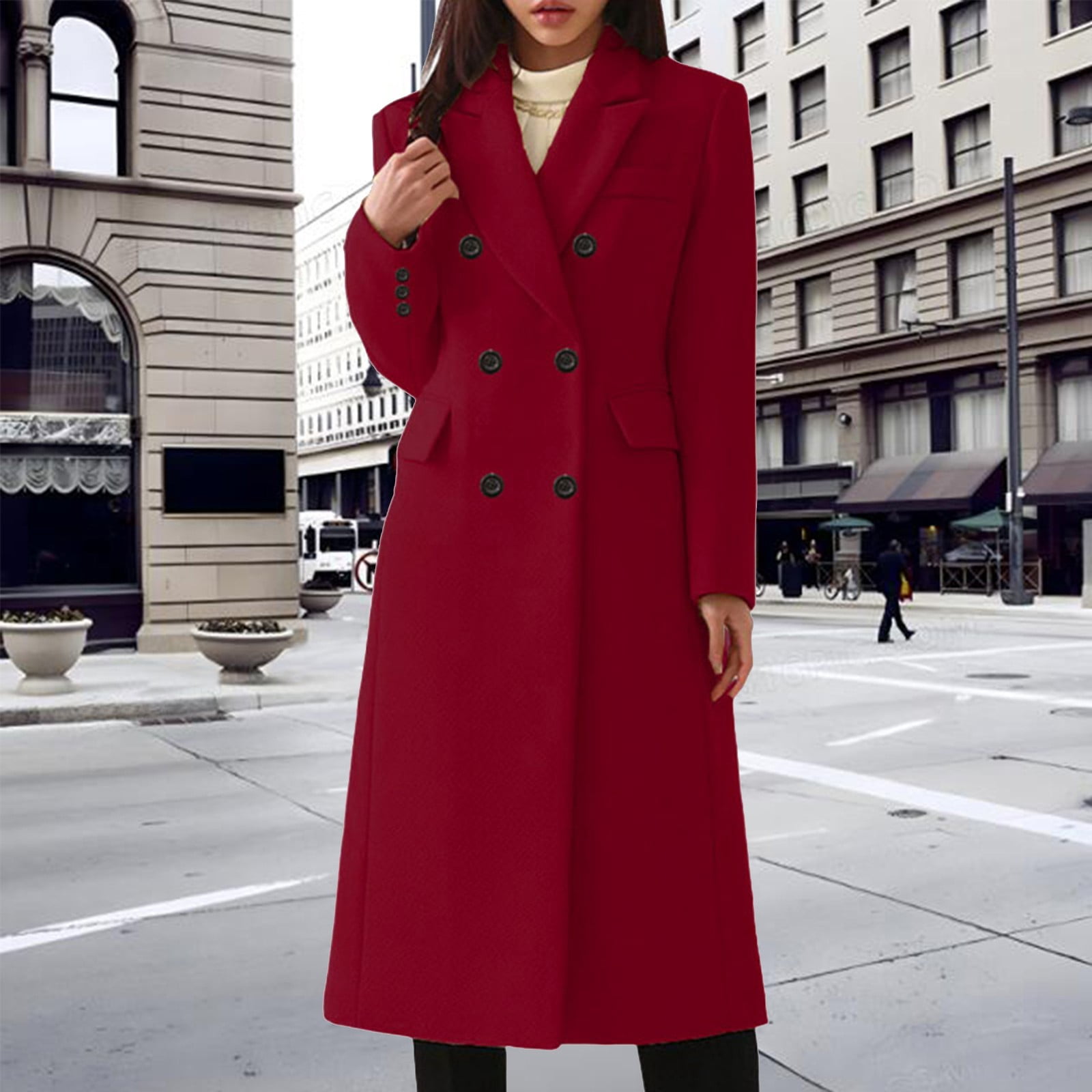 ジャケット・アウター DOUBLE WOOL LONG COAT Daznico Winter Coats for Women,Women's Casual Long Double