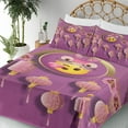 thumbnail image 3 of Ambesonne Emoji Fitted & Top Sheet Set with Shams, Chinese Ornaments Funny Face, Pale Purple Mustard, 3 of 5