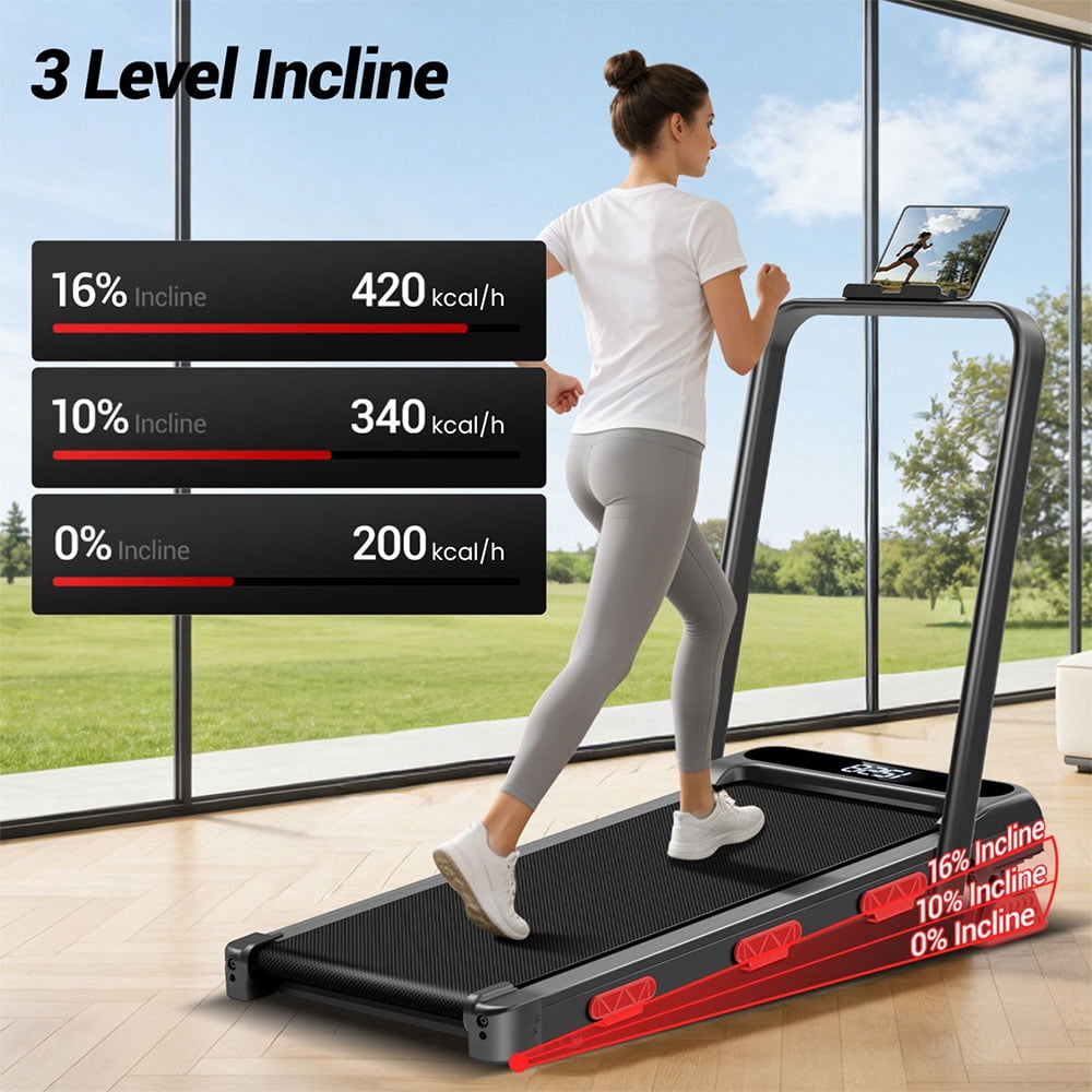 EviTrend 3-in-1 Foldable Treadmill with 16% Incline for Home & Office, 2.5HP Walking Pad with Remote Control, LED Display, 6.2 mph Electric Treadmill with 6 Shock Absorbers, Max 300 lbs Capacity