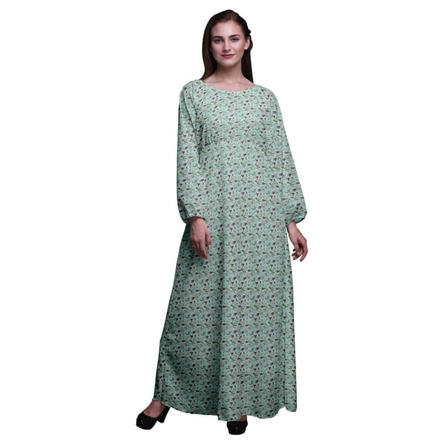 Bimba Robe à Manches Longues pour Femmes, Imprimé Artistique d'Oiseaux et de Fleurs, Taille Élastique, TTG