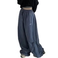 thumbnail image 3 of Women Wide-leg Cargo Pants Women's Cargo Pants with Elastic Waist Drawstring Hem Side Stripes Wide Leg Trousers with Pockets Lightweight Breathable, 3 of 5