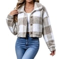 thumbnail image 4 of Tqcoqu Women's Plaid Jackets Long Sleeve Button Front Lapel Fuzzy Fashion Warm Winter Cropped Sherpa Coat, 4 of 7