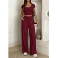 thumbnail image 3 of PRETTYGARDEN Women's 2 Piece Matching Lounge Sets Ribbed Short Sleeve Crop Tops Wide Leg Pants Summer Airport Outfits, 3 of 10