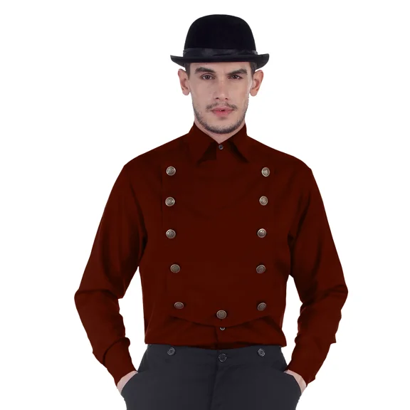 ThePirateDressing Men's Steampunk Victorian Linen Cosplay Shirt with Removable Bib