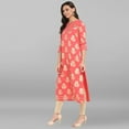 thumbnail image 4 of Janasya Indian Keyhole Neck 3/4 Sleeve Foil Print Peach Poly Crepe Kurta For Women, 4 of 8