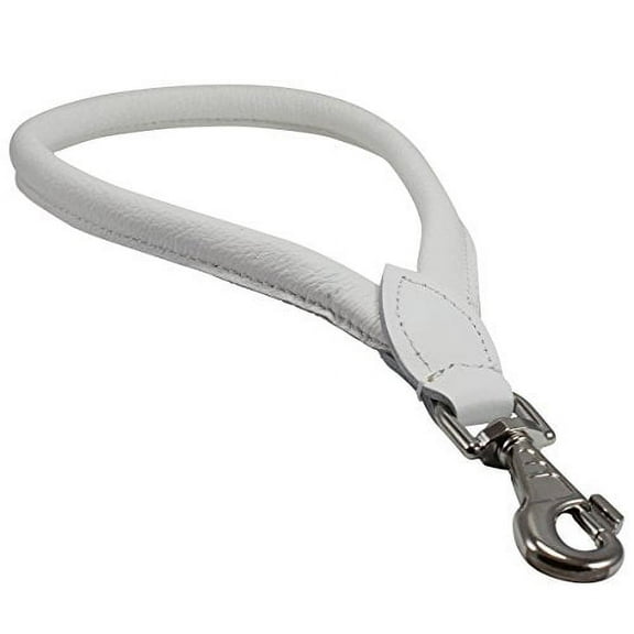 Round Genuine Rolled Leather Dog Short Traffic Leash 13" Long 1/2" Diam Lead (White)