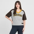 thumbnail image 4 of Women's Fanatics Brown/Graphite San Diego Padres Oversized Race To Win V-Neck T-Shirt, 4 of 5