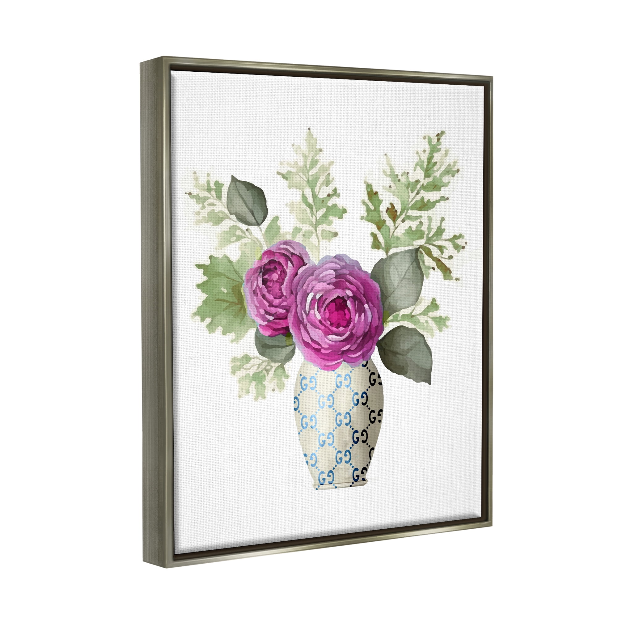 Stupell Industries Floral Glam Bouquet Botanical & Floral Painting Gray Floater Framed Art Print Wall Art, 25 x 31