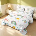 thumbnail image 3 of Erosebridal Cartoon Rainbow Quilt King, Cute Stars King Coverlet Set, Polka Dots Reversible, Teal Peach, 3pcs (1 Bedspread and 2 Pillowcases), 3 of 7