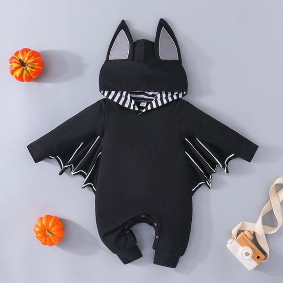 Toddler Halloween Long Sleeve Winged Batshape Hooded Jumpsuit Romper