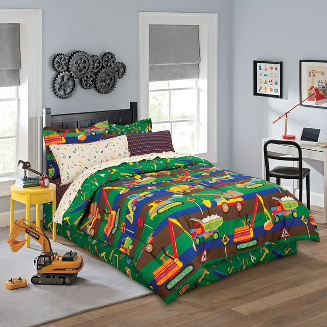 Kidz Mix Construction Zone Bed In A Bag Kids Bedding Set, Reversible, With Bonus Bed Skirt
