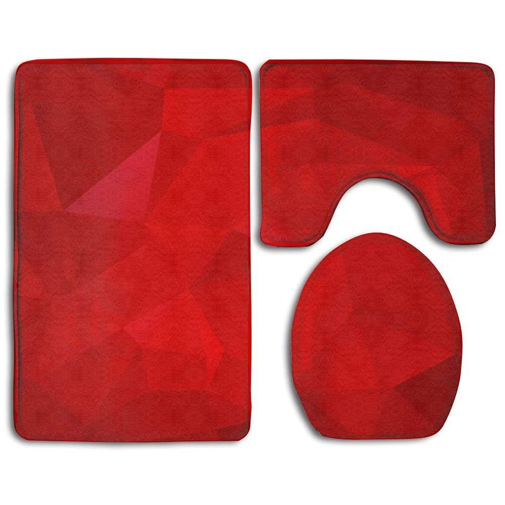 CHAPLLE Red Polygon 3 Piece Bathroom Rugs Set Bath Rug Contour Mat and Toilet Lid Cover