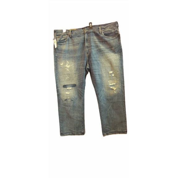 Ralph Lauren Men's Blue Hampton Relaxed Straight Distressed Jeans, 48B x 30