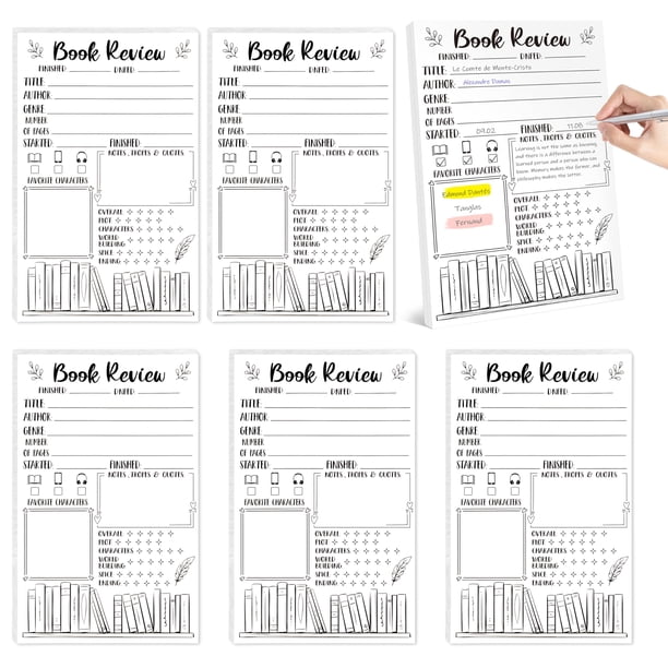 Bloc de notas con reseñas de libros L1rabe para lectores, diseño de libros en 6 páginas