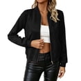 thumbnail image 2 of Ladies Casual Jacket Baeitkot Ladies Fashionable Short Zipper Women Jacket Solid Color Jacket Casual Jacket Black XL, 2 of 9