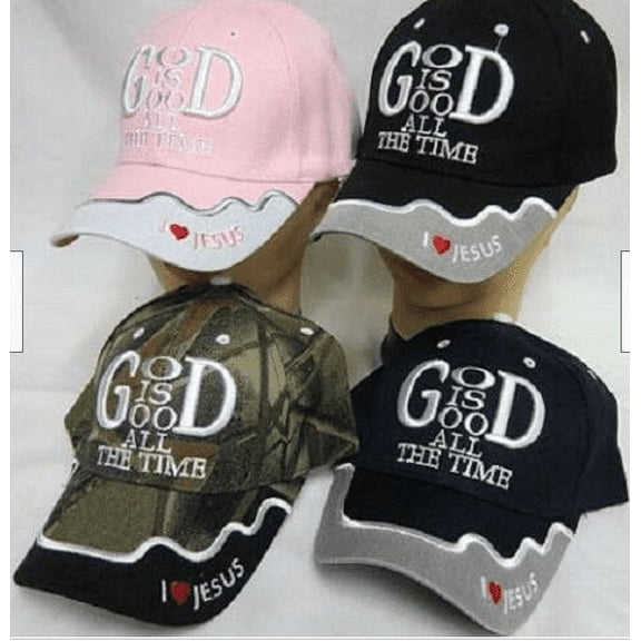 God Is Good All The Time Hat Ball Cap I Love Heart Jesus BLACK Christian