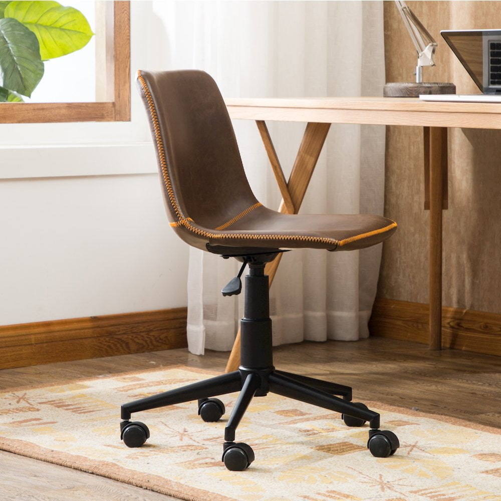 Roundhill Furniture Cesena Faux Leather Swivel Office Chair in Antique Brown