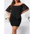 thumbnail image 4 of Black Plus Size Off-Shoulder Fitted Mini Dress With Sheer Flounce Overlay, 4 of 7