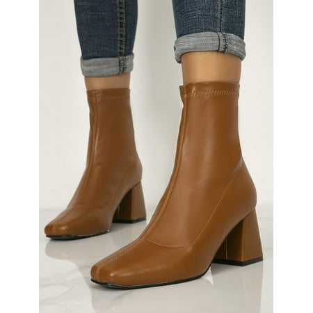 

Women Back Zipper Chunky Heeled Black Classic Ankle Boots Women‘s Footwear