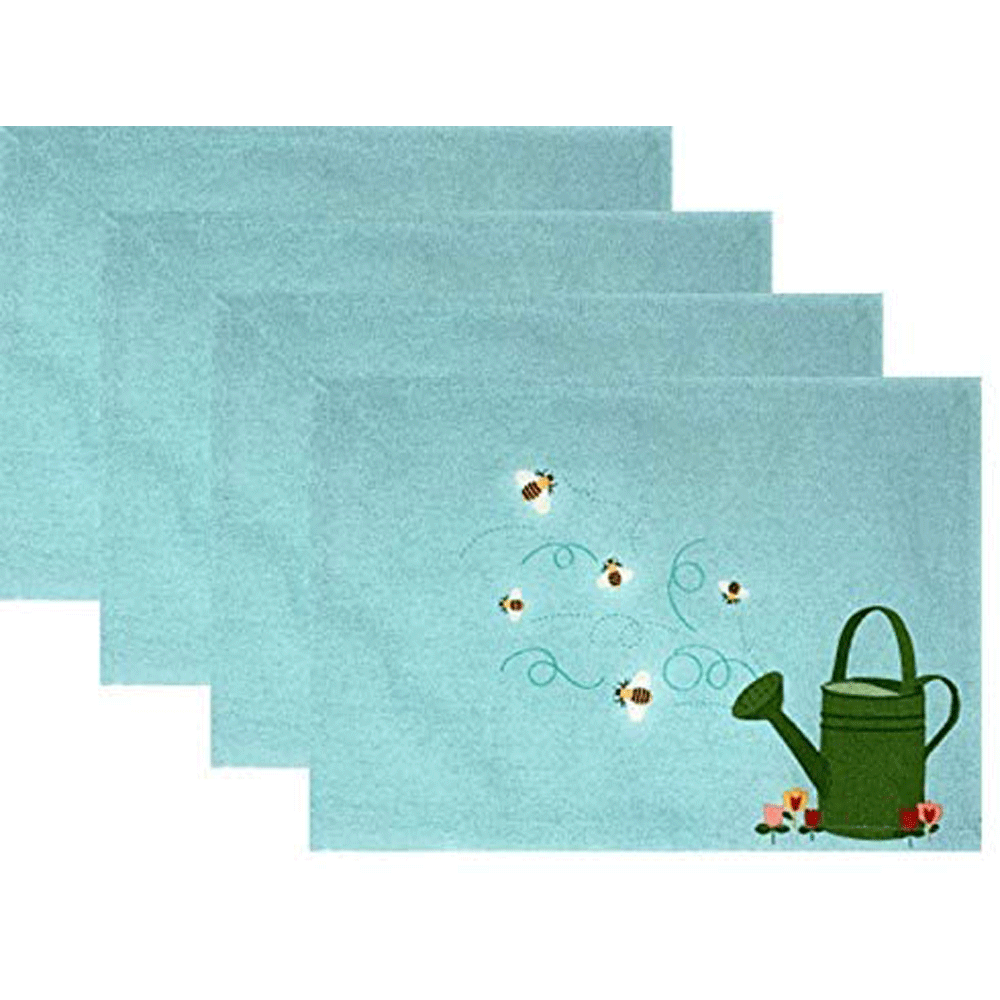Northeast Home Goods Cotton Canvas Placemats, Set of 4 (Watering Can