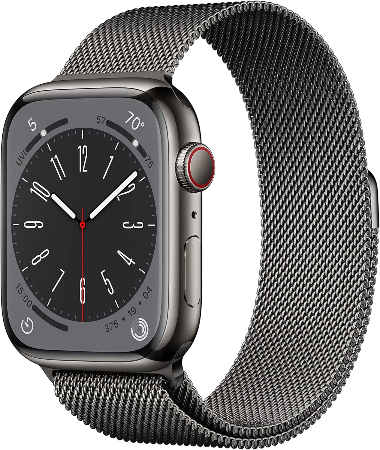 Pre-Owned Apple Watch Series 8 GPS + Cellular 45mm Stainless Steel Case with Graphite Milanese Loop. Fitness Tracker, Blood Oxygen & ECG Apps, Always-On Retina Display - Graphite