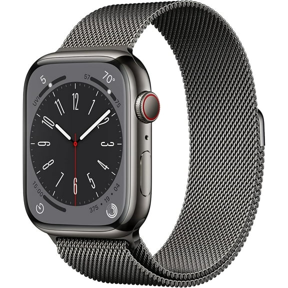 Pre-Owned Apple Watch Series 8 GPS + Cellular 45mm Stainless Steel Case with Graphite Milanese Loop. Fitness Tracker, Blood Oxygen & ECG Apps, Always-On Retina Display - Graphite