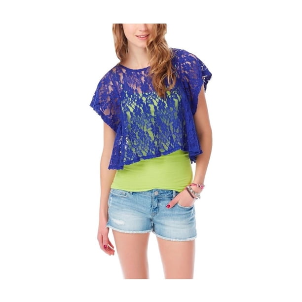 Camiseta básica de encaje recortada Aeropostale Mujer Azul XS