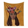 thumbnail image 1 of Floral Soft Flannel Fleece Throw Blanket, Design of a Young American Woman with Flowers on Her Head, Cozy Plush for Indoor and Outdoor Use, 70" x 90", Marigold Multicolor, by Ambesonne, 1 of 5