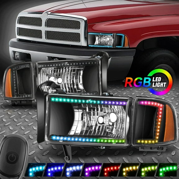 Nuvision for 94-02 Ram 1500-3500 Sequential Animated Start-Up RGB LED Headlights Black