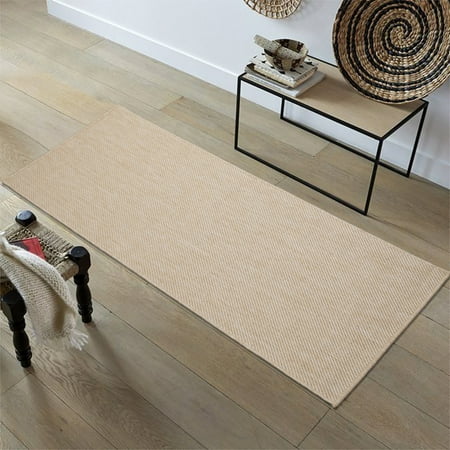 Ottomanson Jardin Collection Natural Solid Design Indoor/Outdoor Jute Backing Synthetic Sisal Area Rugs and Runners
