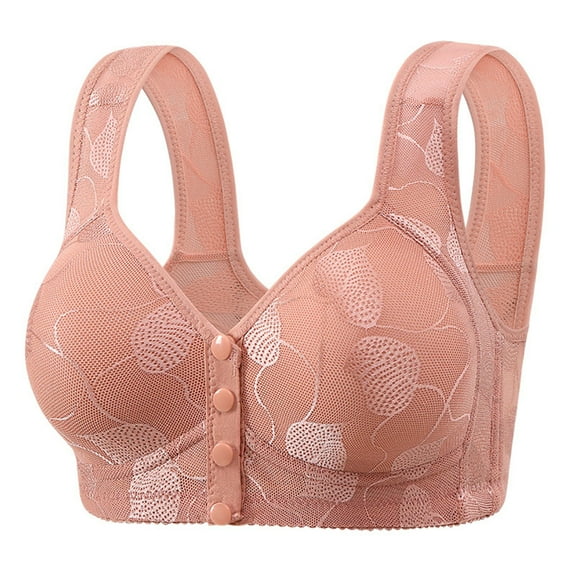 khonts,Women's Front Hook Closure Lace Bras Wireless Comfort Wide Strap Bra Push up Full Coverage T Shirts Bralettes Pink 44