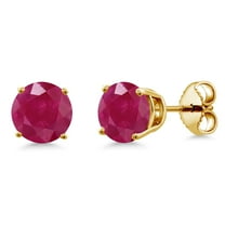 Gem Stone King 18K Yellow Gold Plated Silver Red Ruby Stud Earrings for Women Men (2.00 Cttw, Gemstone July Birthstone, Round 6MM)
