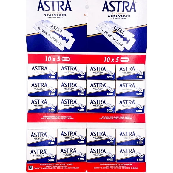 Cuchillas de afeitar ASTRA de acero inoxidable de doble filo, 100 piezas