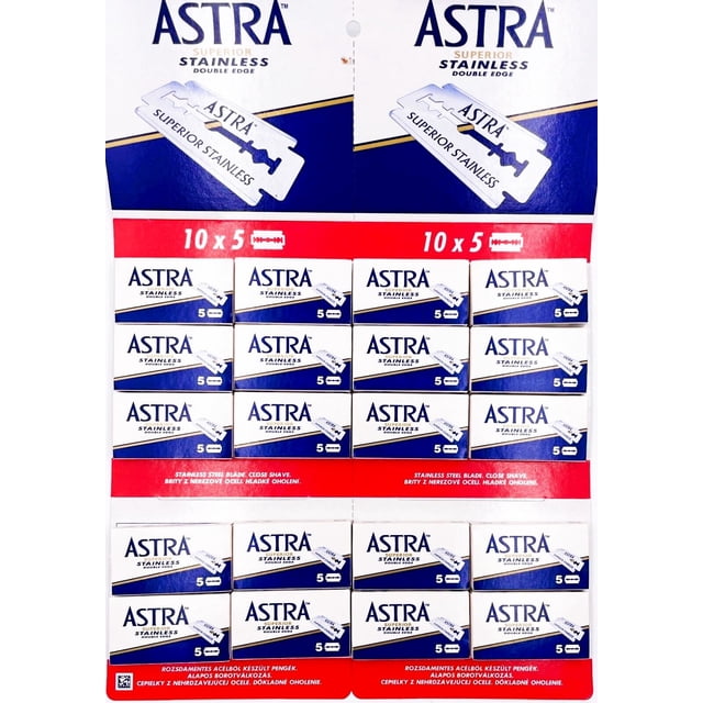 Cuchillas de afeitar ASTRA de acero inoxidable de doble filo, 100 piezas