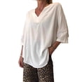 thumbnail image 5 of Women's Casual V Neck Solid Color T-Shirt Three Quarter Sleeve Top, 5 of 5