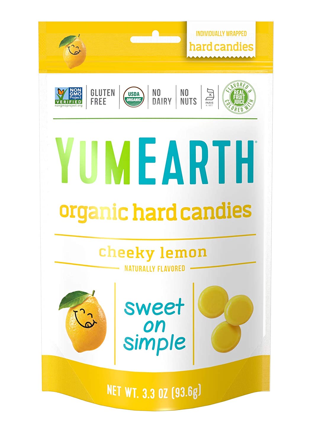 Yum Earth Organic Candy Drops Gluten Free Cheeky Lemon Flavor 3.3