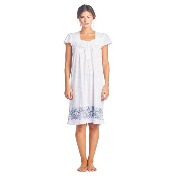 Casual Nights Women's Cap Sleeves Floral Lace Nightgown - Purple Dots - X-Large