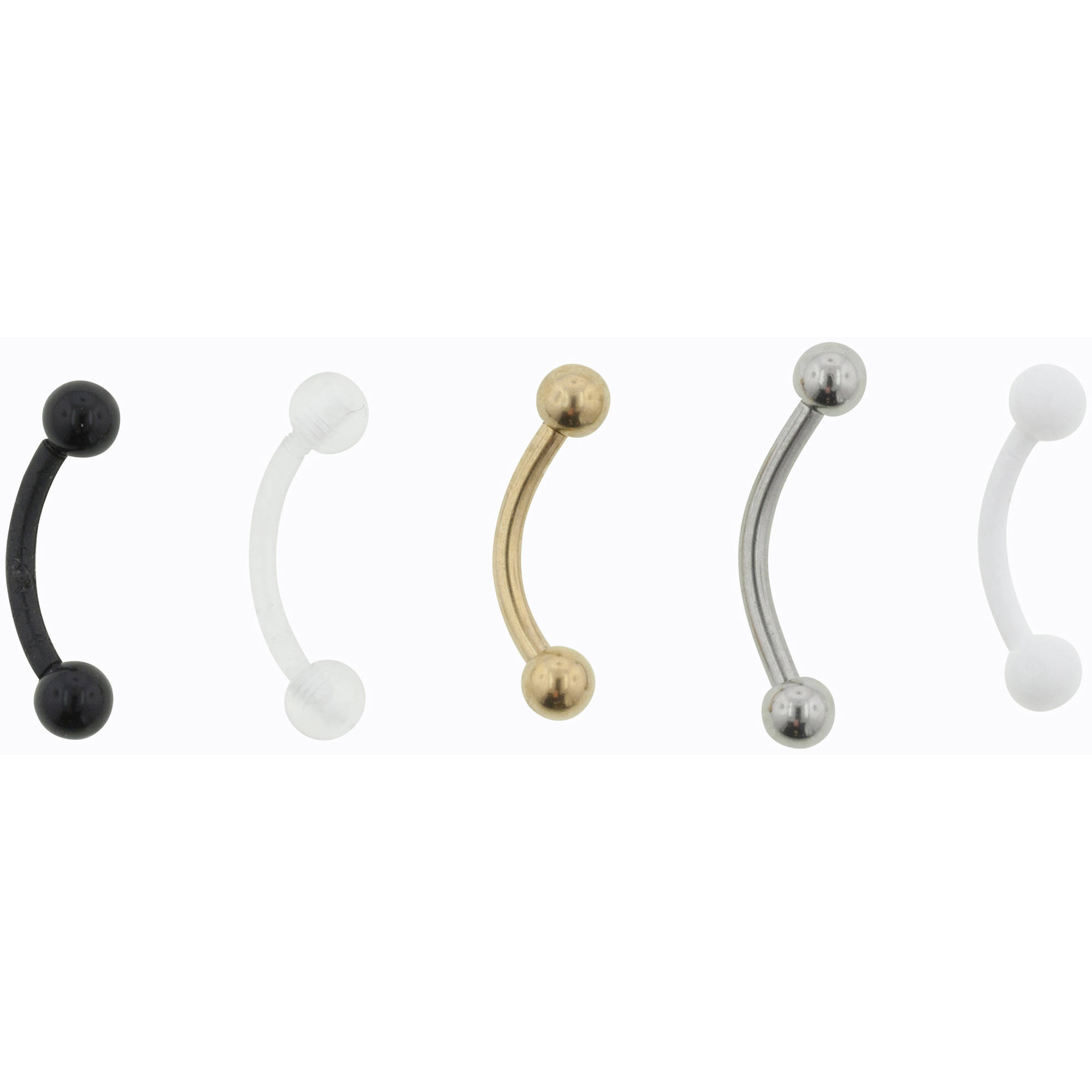 Women's Eyebrow Barbells 5-Pack 16G Surgical Steel Anodized