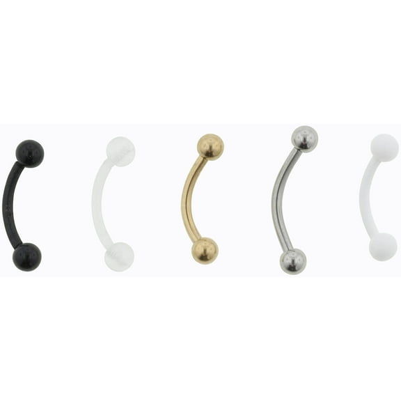 Hot Silver Women’s 16 G Anodized Surgical Steel Eyebrow Barbells – 5‑Pack